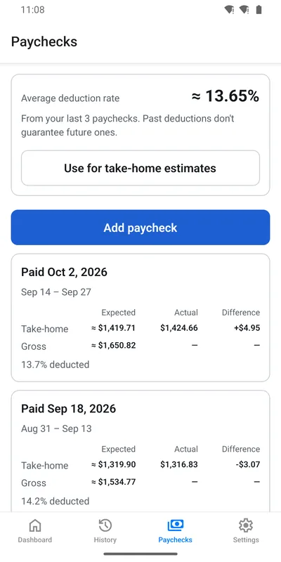 Shift Clock paycheck comparison