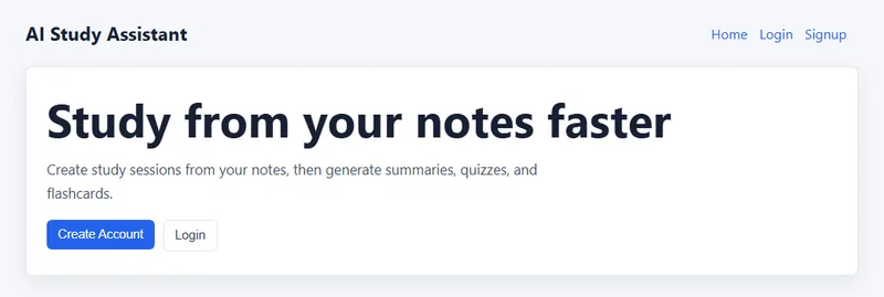 AI Study Assistant landing page